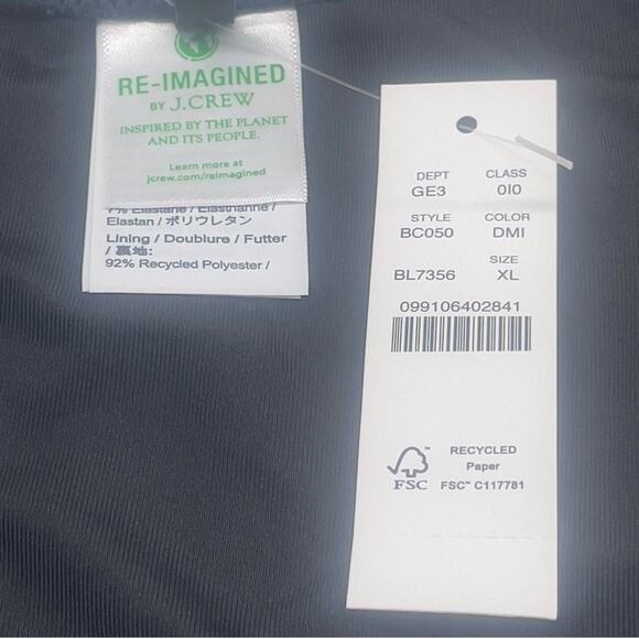 J Crew Textured Cheeky Bikini Bottom Dark Blue Curved Waist Size XL BC050 New - Picture 3 of 5